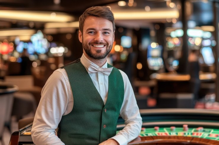 Live roulette table on murah4d slot showing croupier and wheel from multiple camera angles